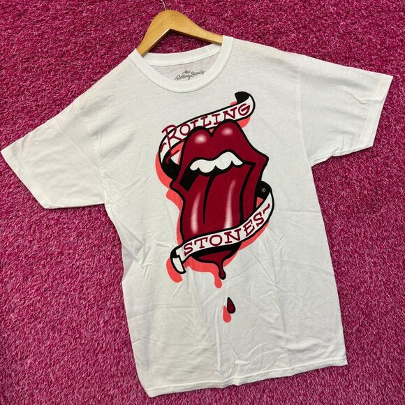The Rolling Stones Bleeding Hot Lips Tattoo Rock Band Tee M - Picture 3 of 4